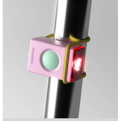 Tylna lampka rowerowa Bookmna Block Light różowo-zielona