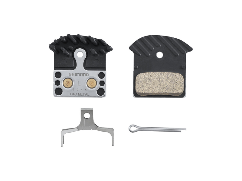 Klocki hamulcowe Shimano z okładziną metaliczna J04C-MF z radiatorem i sprężyną z zawleczką - para